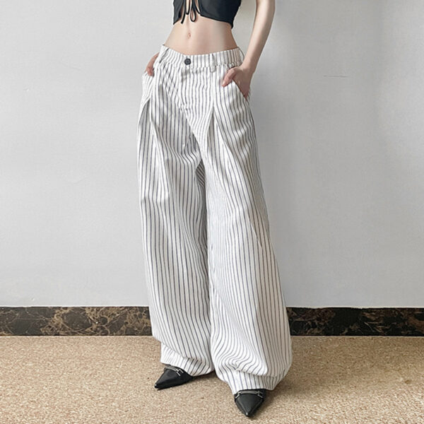 Striped All-matching Pressed Straight Wide-leg Pants - Image 4