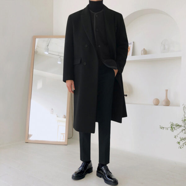 Mrcyc Woolen Coat Men''s British Style Korean Fashion Winter Woolen Coat Medium Length Thickened Denim Windbreaker - Image 2